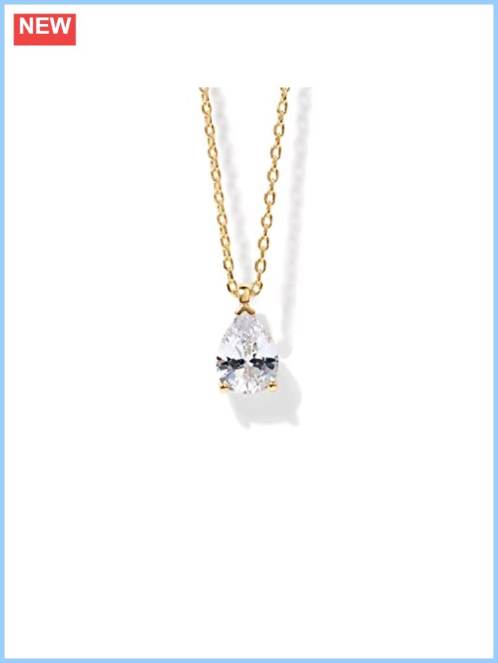 14K Gold Plated Cubic Zirconia Pear Solitaire Pendant Necklace Adjustable